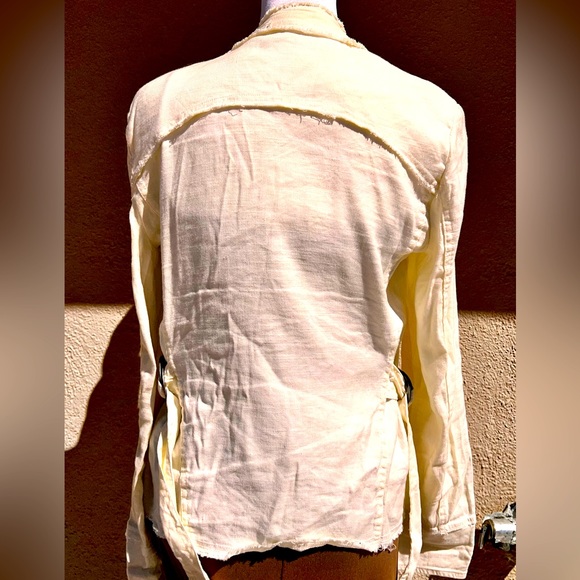 FREE PEOPLE Eggshell Femme Raw Edge Linen Blend Waterfall Blazer Buckles! Small - Picture 5 of 10